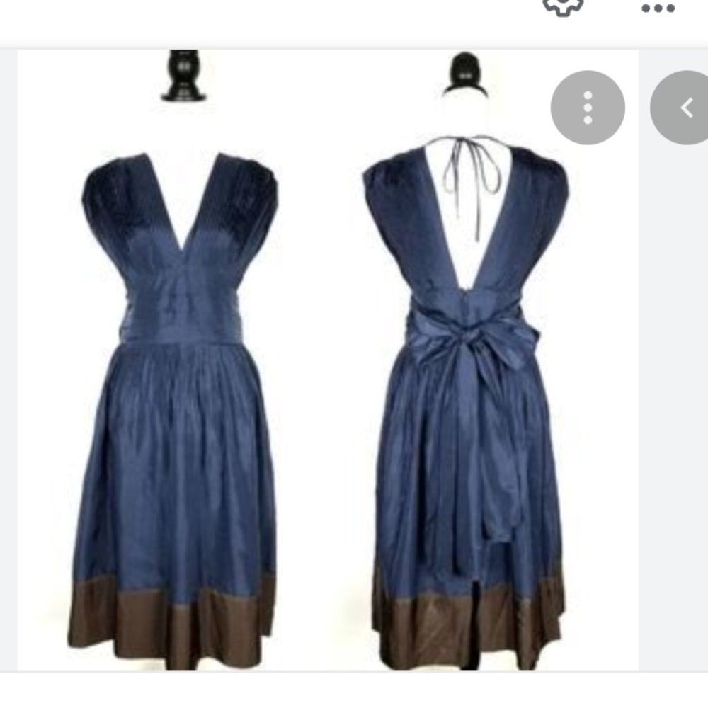 BCBG Maxazria Women's 100% Silk Pleated Dress Sz 4 Blue Brown